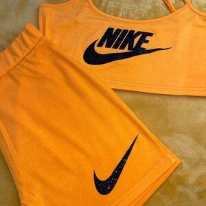 Nike Orange crop top and Shorts Set